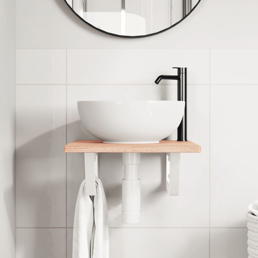 Badkamer wandschap staal en massief eikenhout