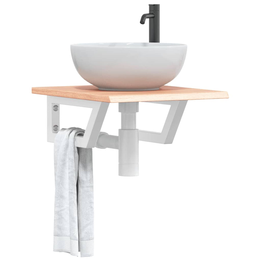 Badkamer wandschap staal en massief eikenhout