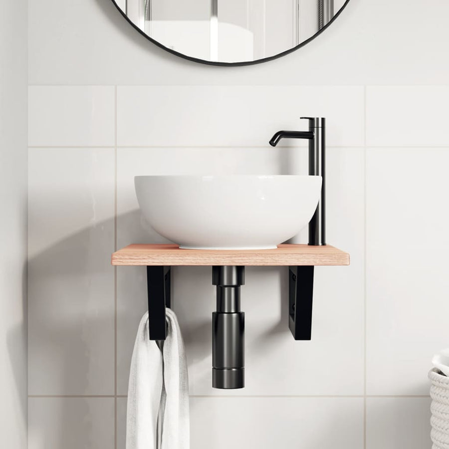 Badkamer wandschap staal en massief eikenhout