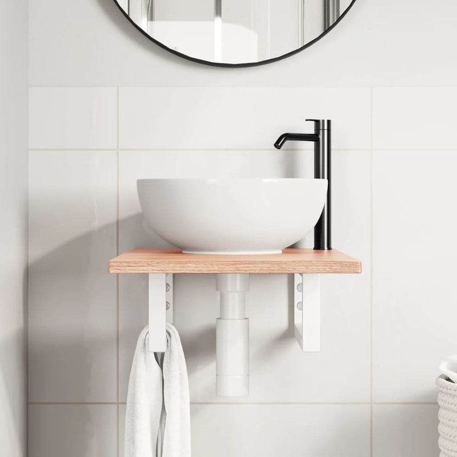 Badkamer wandschap staal en massief eikenhout