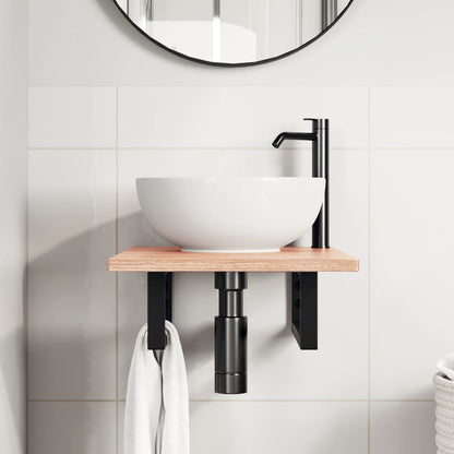Badkamer wandschap staal en massief eikenhout