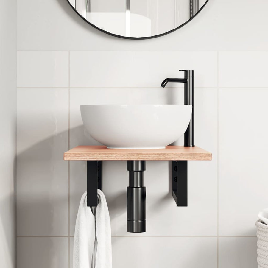 Badkamer wandschap staal en massief eikenhout