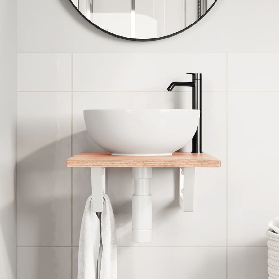 Badkamer wandschap staal en massief eikenhout