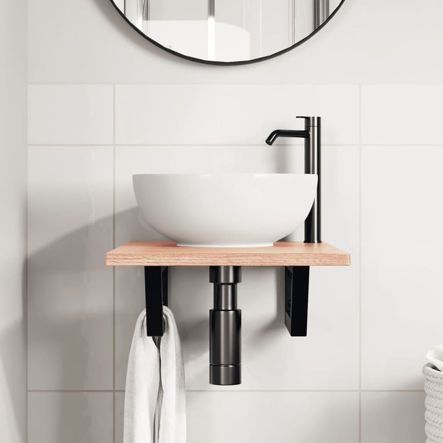 Badkamer wandschap staal en massief eikenhout