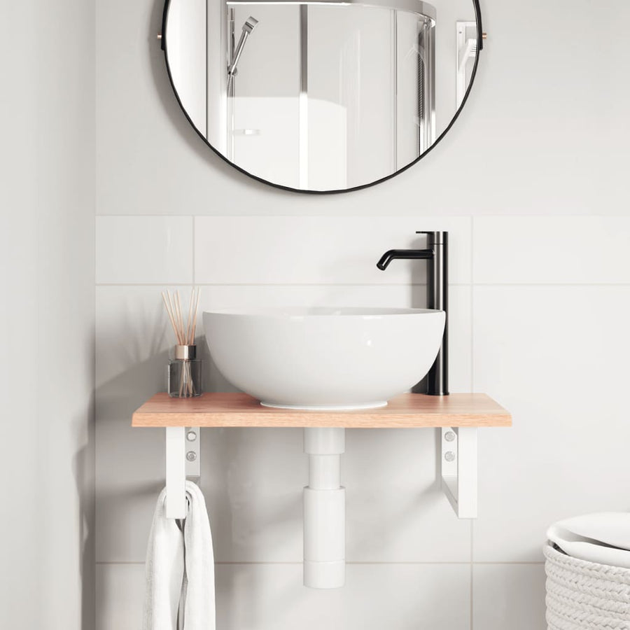 Badkamer wandschap staal en massief eikenhout