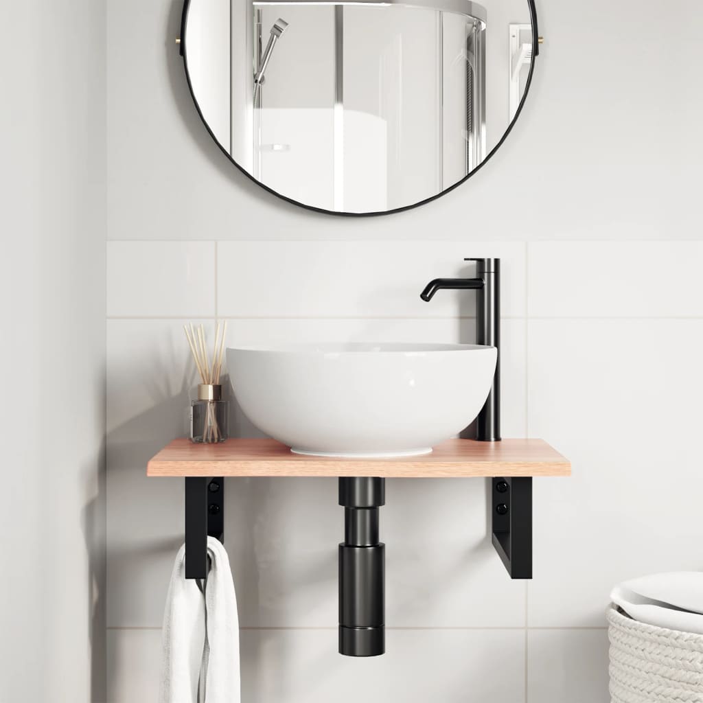 Badkamer wandschap staal en massief eikenhout