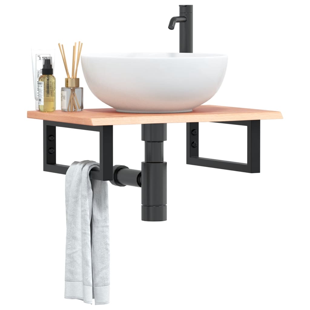 Badkamer wandschap staal en massief eikenhout