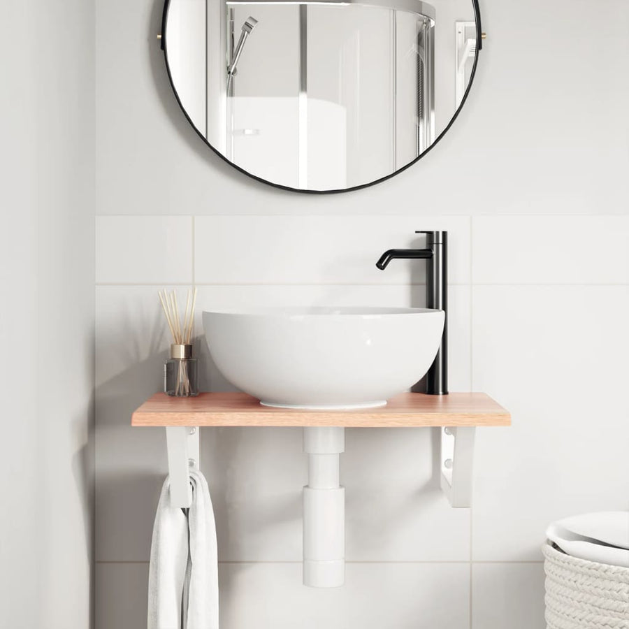 Badkamer wandschap staal en massief eikenhout