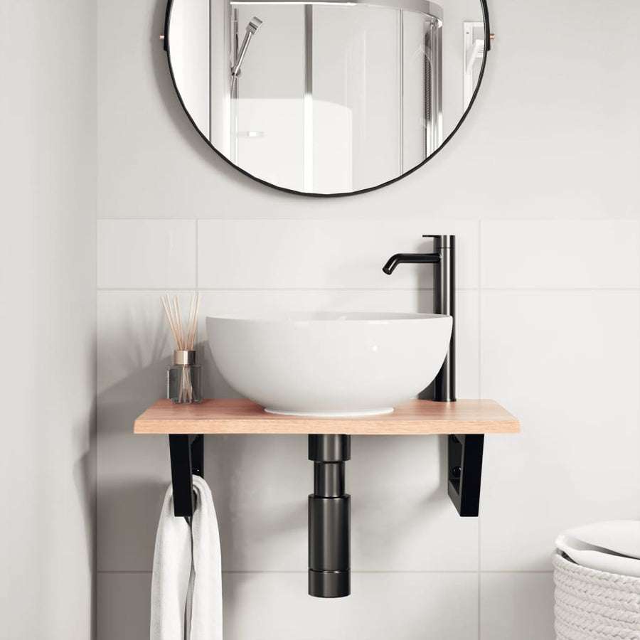 Badkamer wandschap staal en massief eikenhout