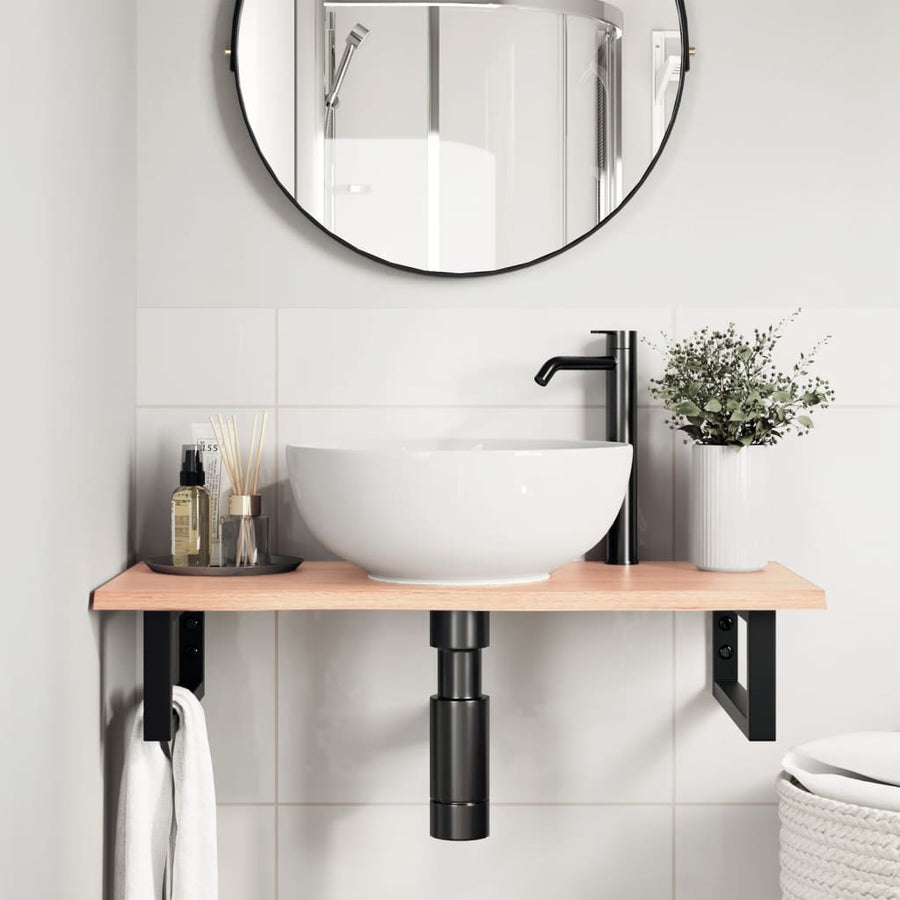 Badkamer wandschap staal en massief eikenhout