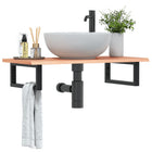 Bathroom wall shelf steel and solid oak