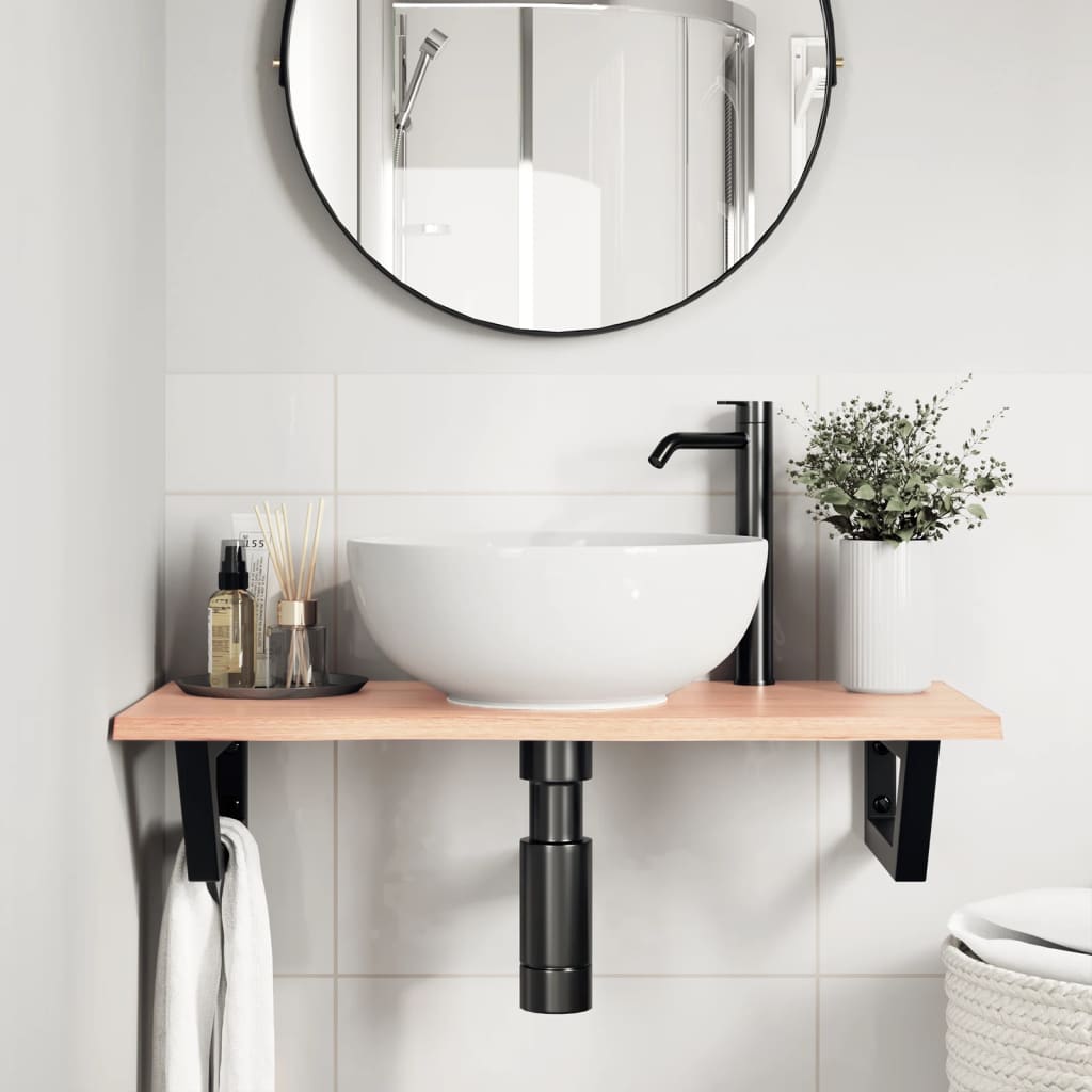 Badkamer wandschap staal en massief eikenhout