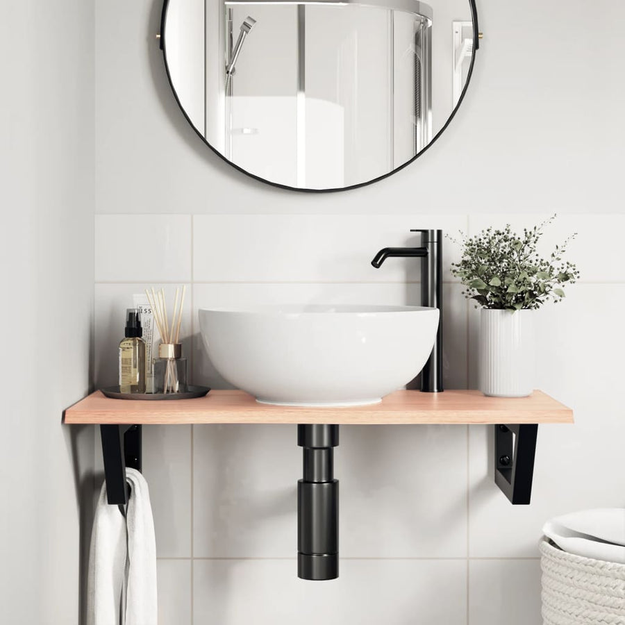 Badkamer wandschap staal en massief eikenhout
