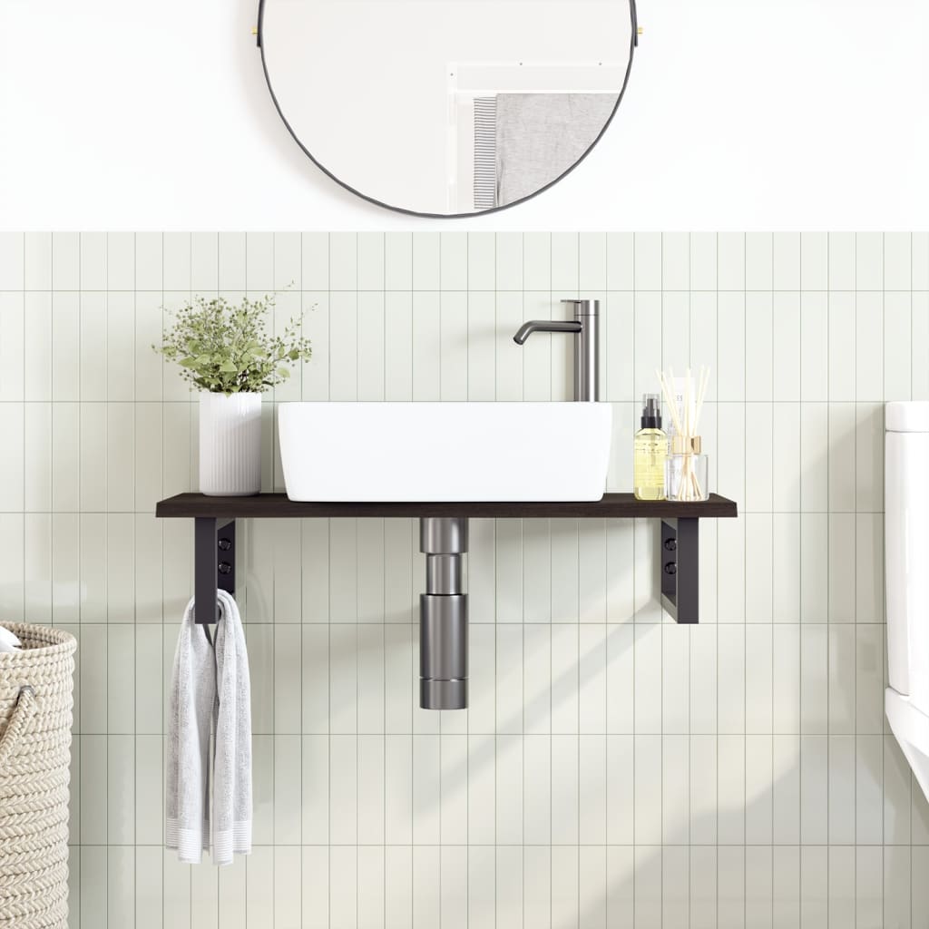 Badkamer wandschap staal en massief eikenhout