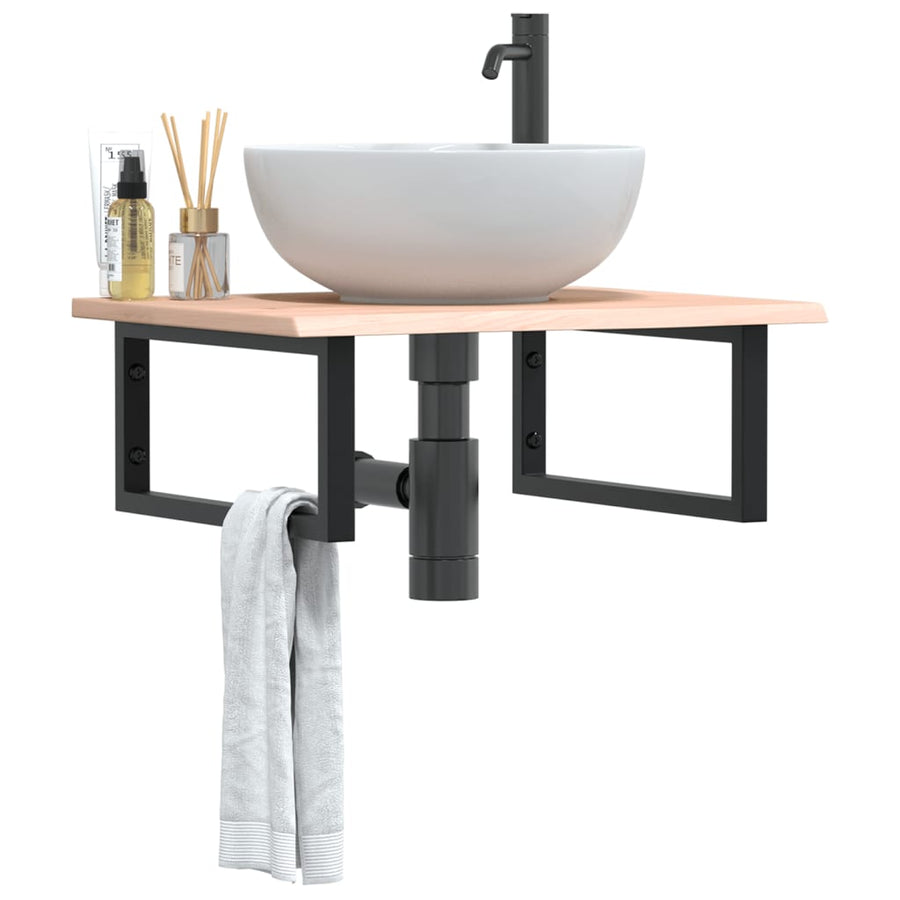 Badkamer Wandschap Staal En Massief Eikenhout 1 60 x 50 x 2 cm Bruin en zwart