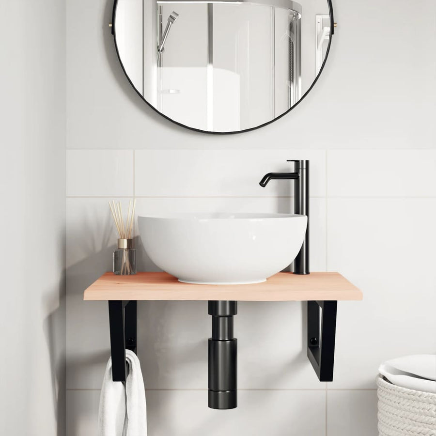 Badkamer wandschap staal en massief eikenhout
