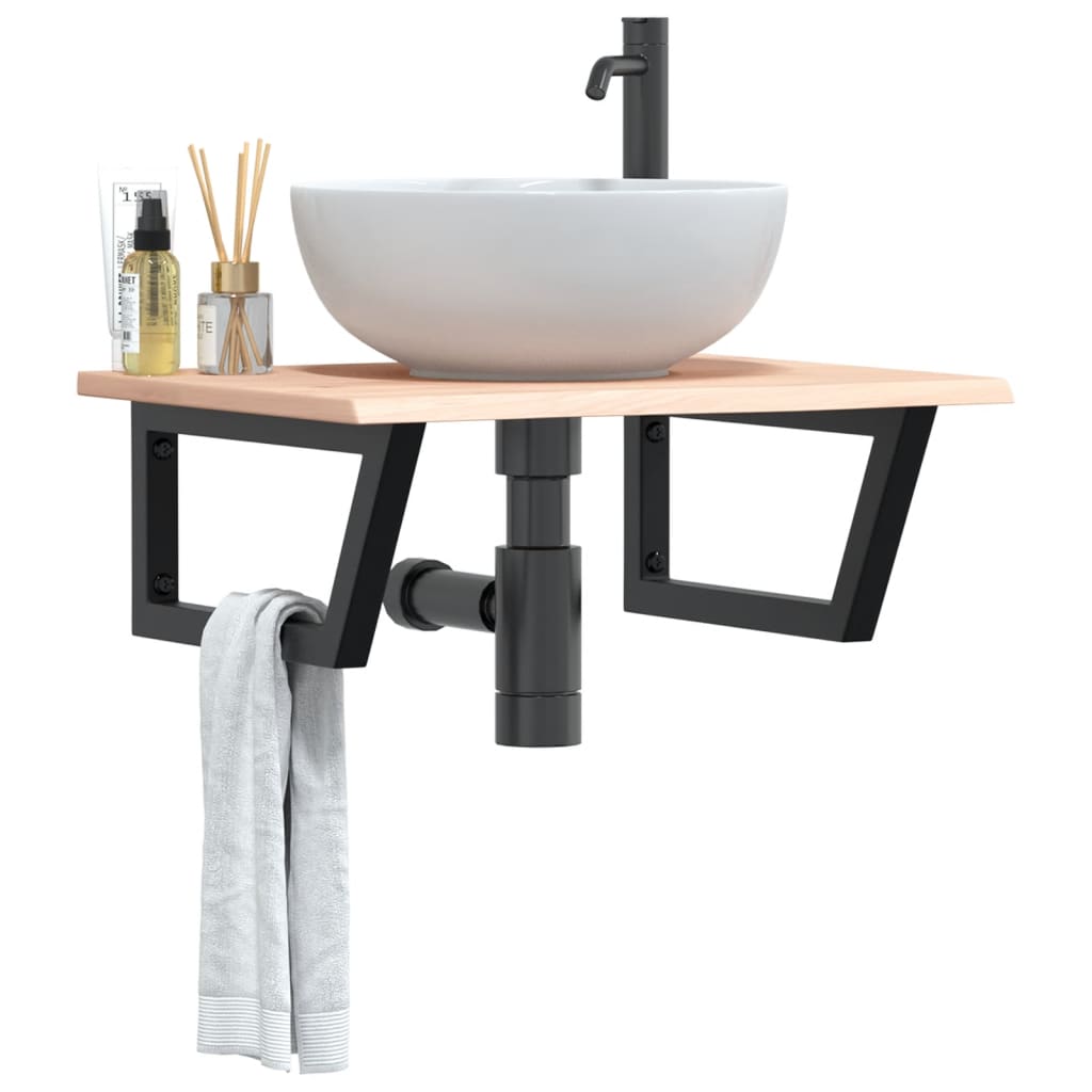 Badkamer wandschap staal en massief eikenhout