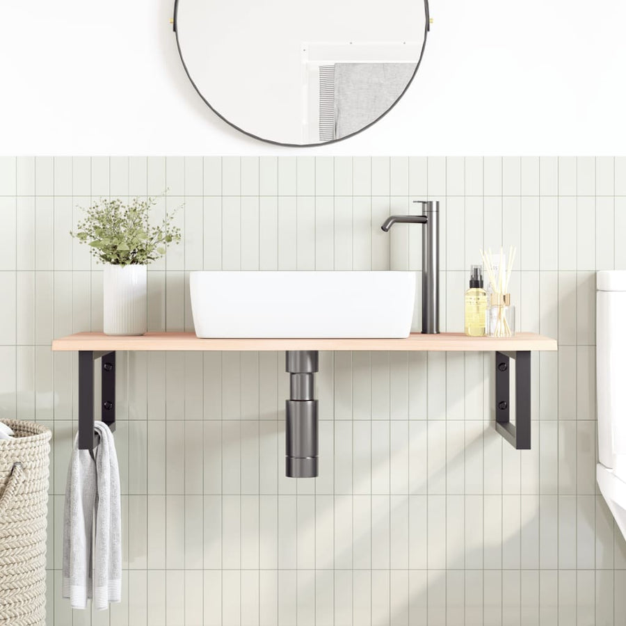 Badkamer wandschap staal en massief eikenhout