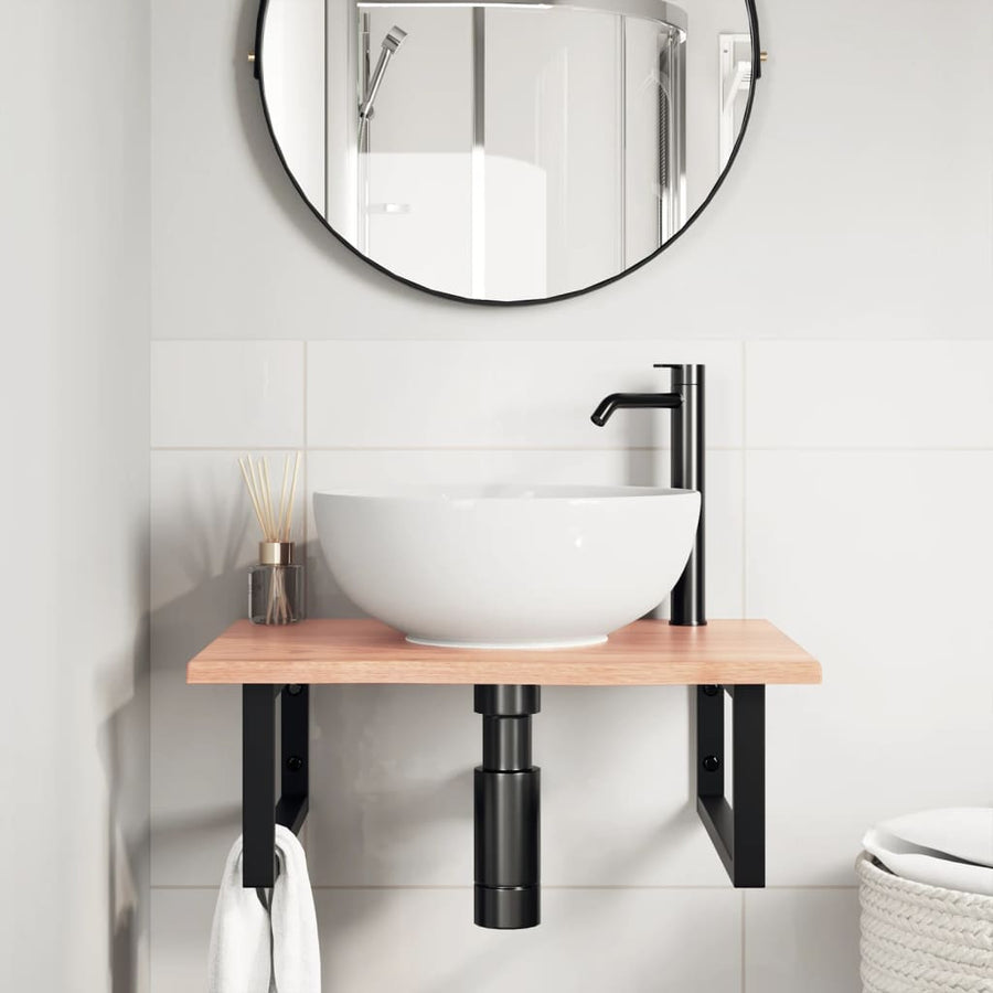 Badkamer Wandschap Staal En Massief Eikenhout 1 60 x 50 x 2 cm Lichtbruin en zwart