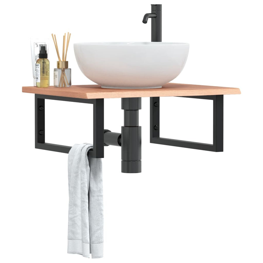 Badkamer Wandschap Staal En Massief Eikenhout 1 60 x 50 x 2 cm Lichtbruin en zwart