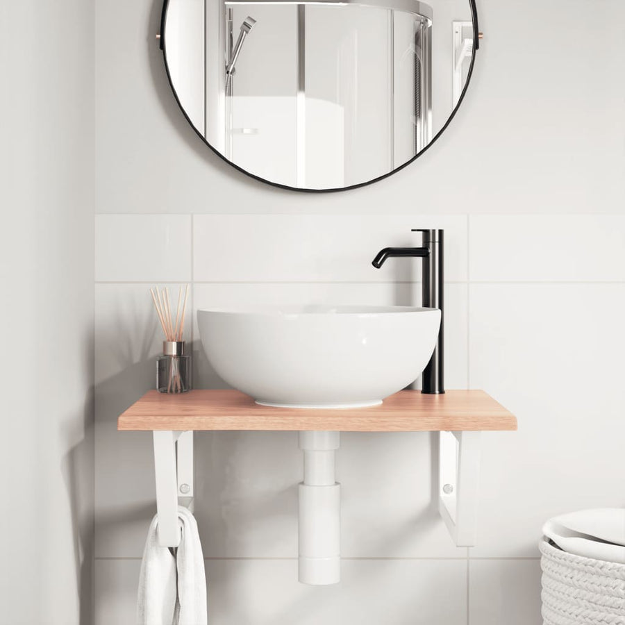 Badkamer wandschap staal en massief eikenhout