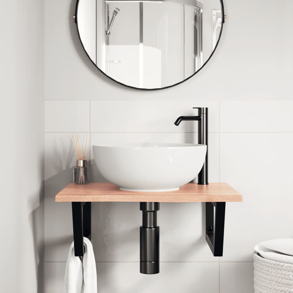 Badkamer wandschap staal en massief eikenhout