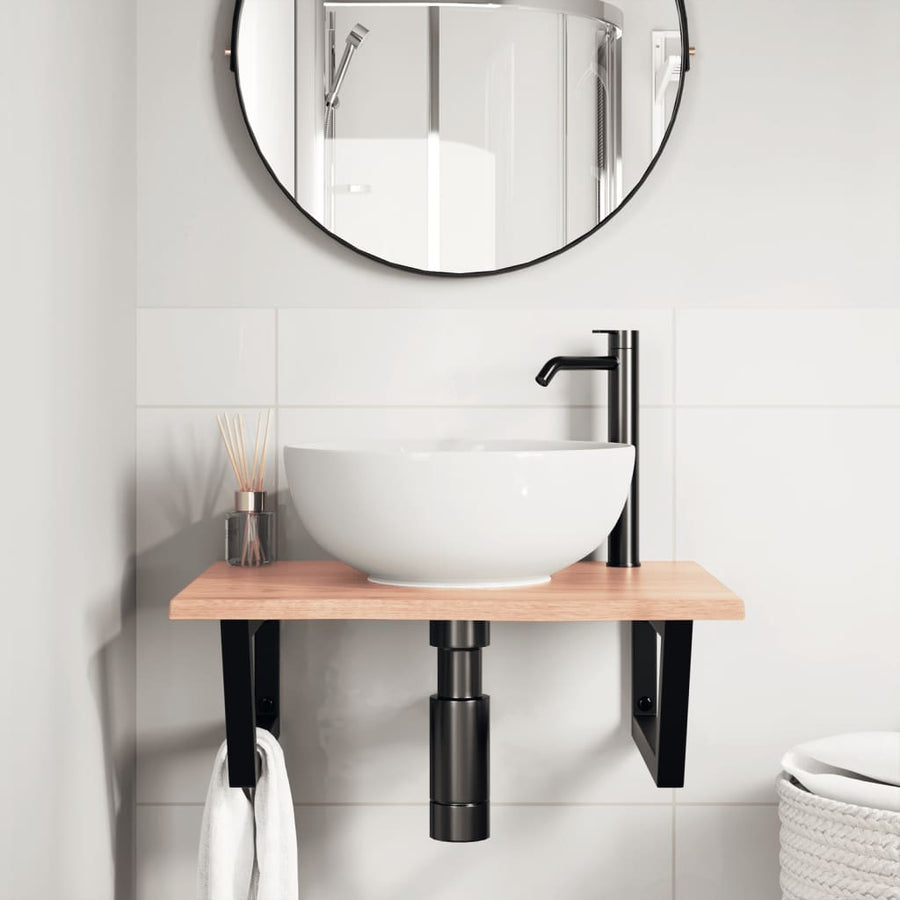 Badkamer wandschap staal en massief eikenhout