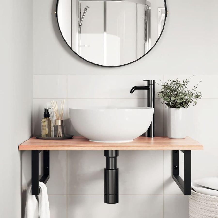 Badkamer wandschap staal en massief eikenhout