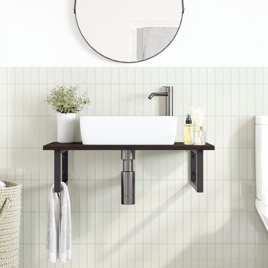 Badkamer wandschap staal en massief eikenhout