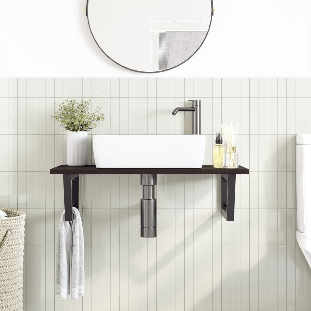 Badkamer wandschap staal en massief eikenhout