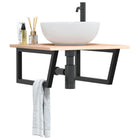 Bathroom wall shelf steel and solid oak
