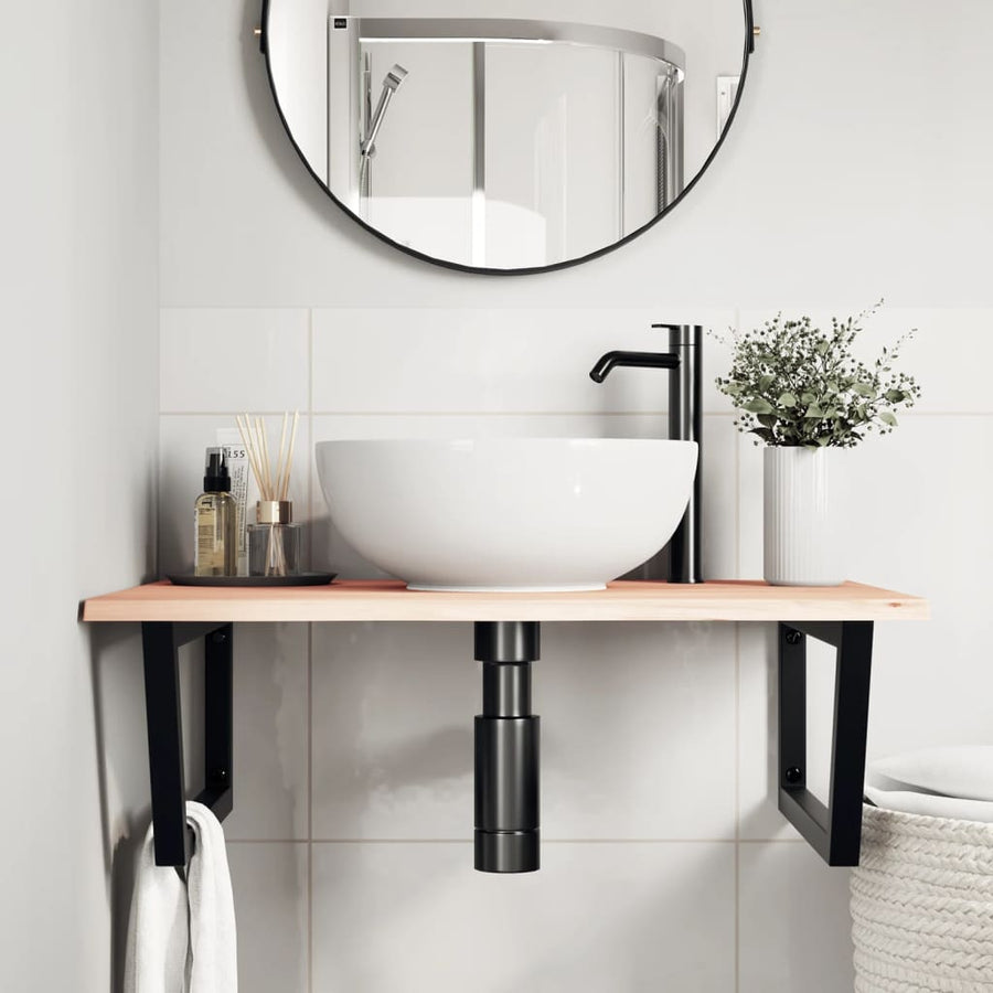Badkamer wandschap staal en massief eikenhout