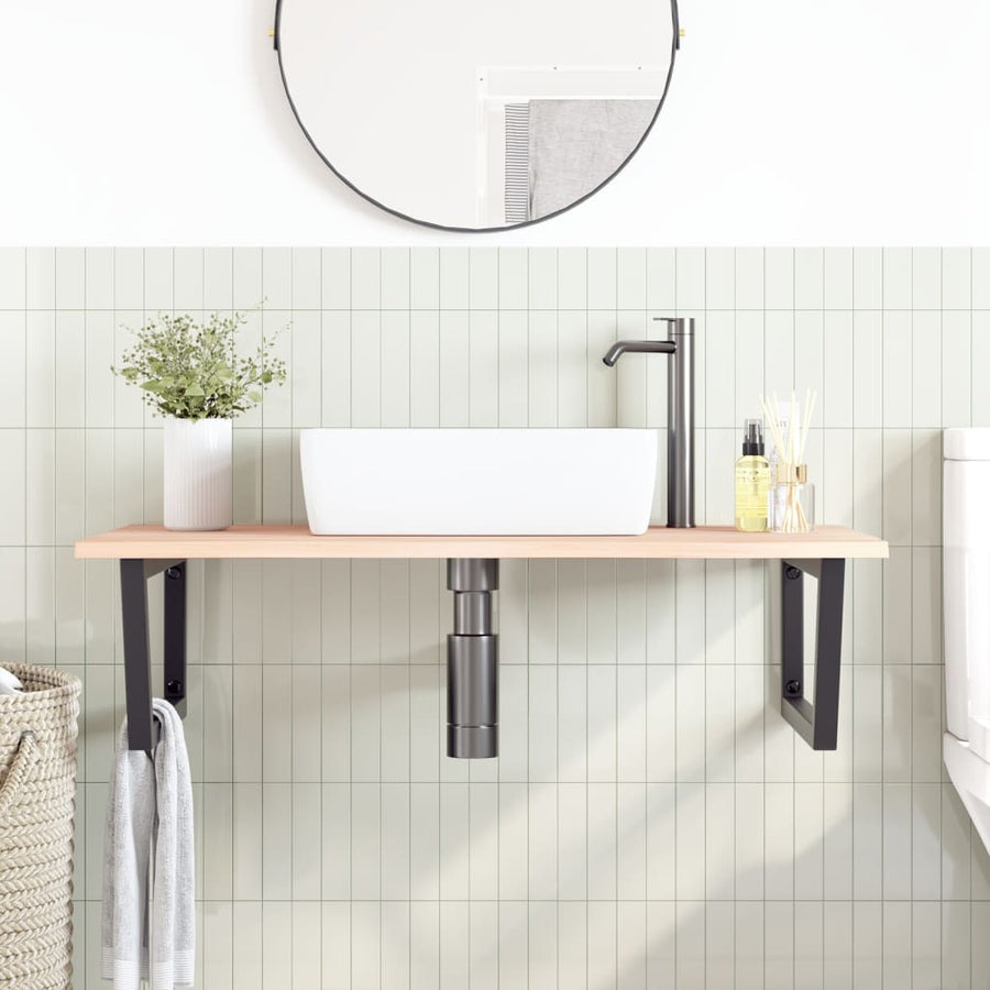 Badkamer wandschap staal en massief eikenhout
