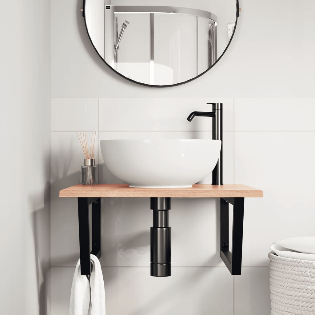 Badkamer wandschap staal en massief eikenhout