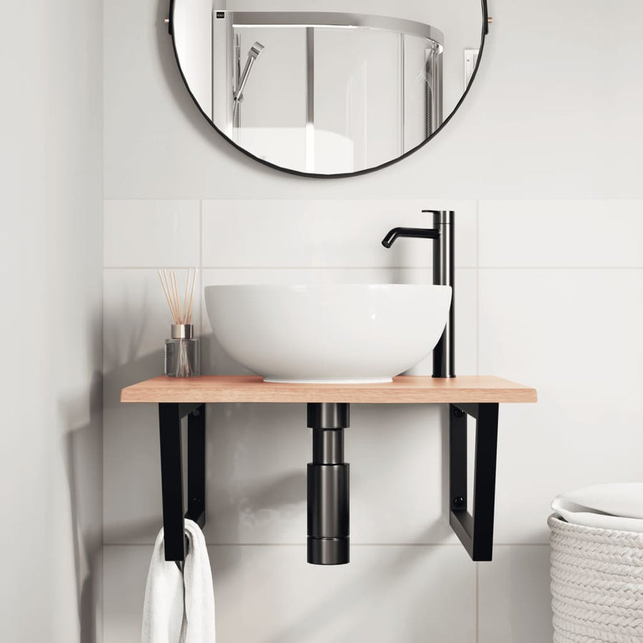 Badkamer wandschap staal en massief eikenhout