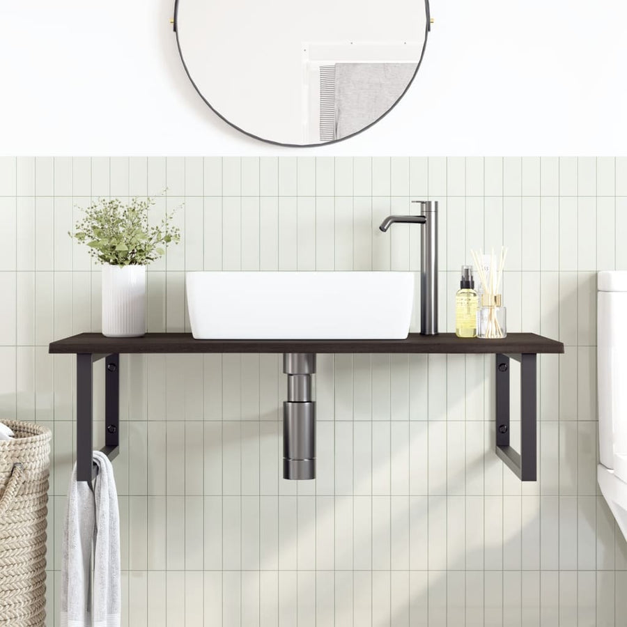 Badkamer Wandschap Staal En Massief Eikenhout Betongrijs