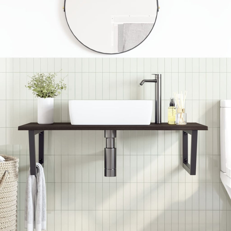 Badkamer wandschap staal en massief eikenhout