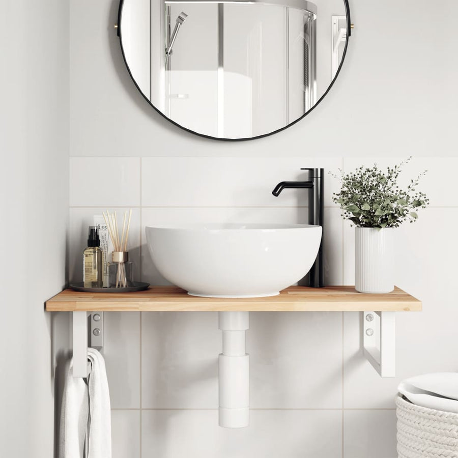 Badkamer Wandschap Staal En Massief Acaciahout 1 60 x 40 x 2 cm Bruin en wit