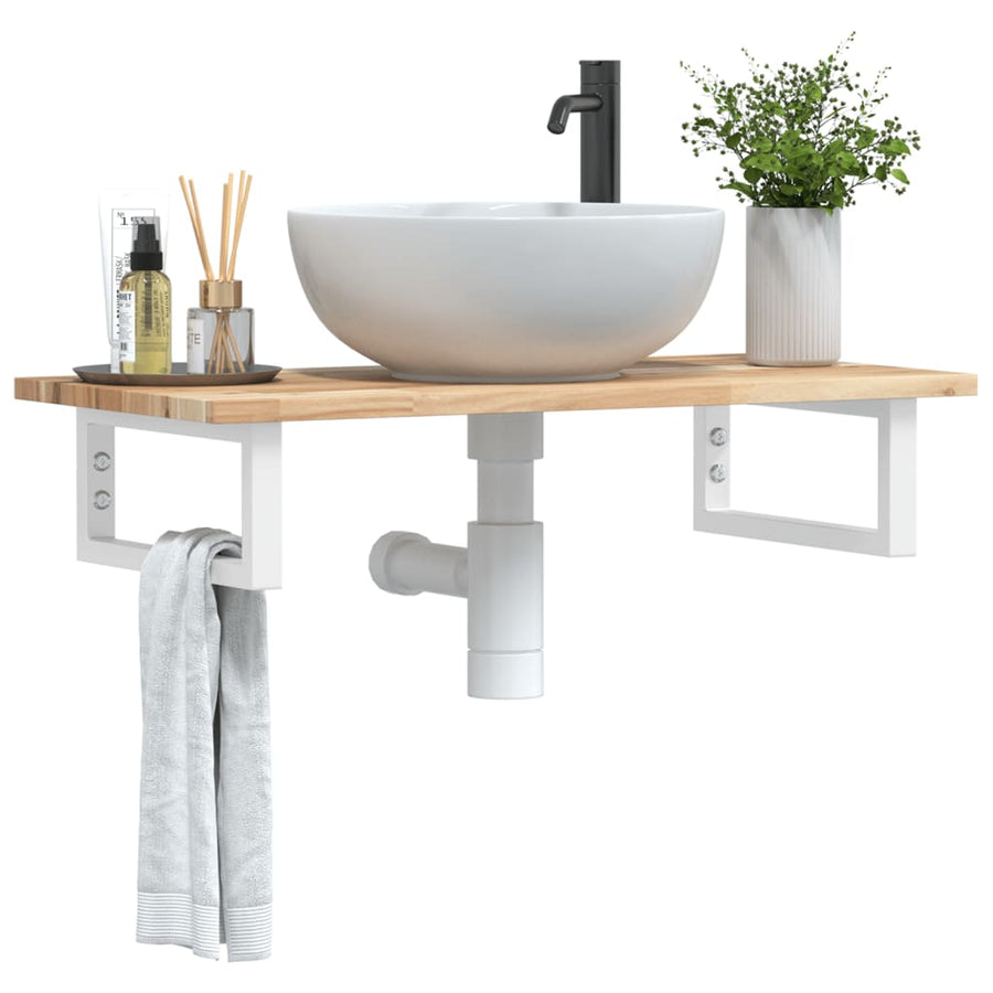 Badkamer Wandschap Staal En Massief Acaciahout 1 60 x 40 x 2 cm Bruin en wit