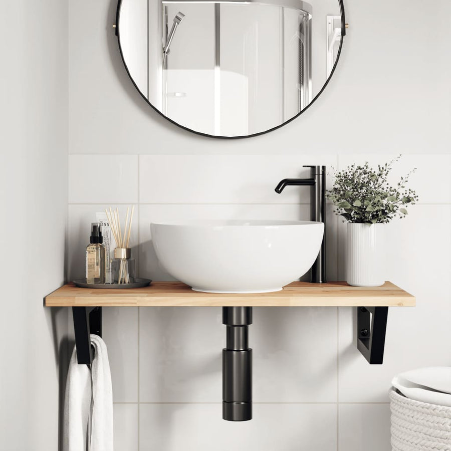 Badkamer Wandschap Staal En Massief Acaciahout 1 60 x 40 x 2 cm Bruin en zwart