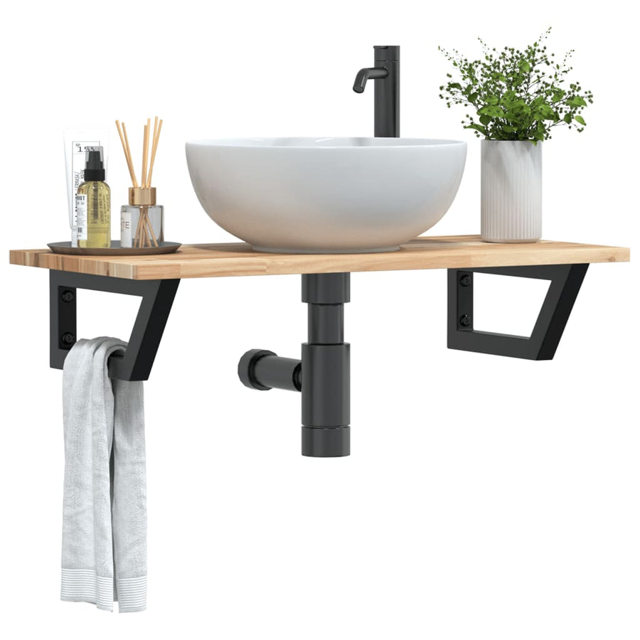 Badkamer Wandschap Staal En Massief Acaciahout 1 60 x 40 x 2 cm Bruin en zwart