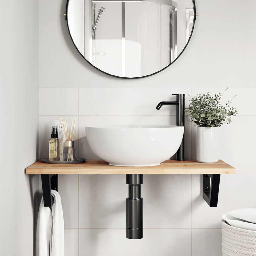 Badkamer Wandschap Staal En Massief Acaciahout 1