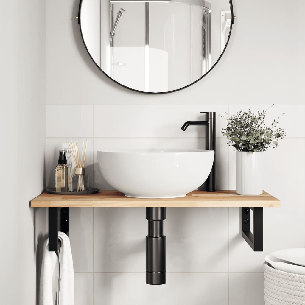 Badkamer Wandschap Staal En Massief Acaciahout 1 100 x 40 x 2 cm Bruin en zwart