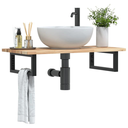 Badkamer Wandschap Staal En Massief Acaciahout 1 100 x 40 x 2 cm Bruin en zwart