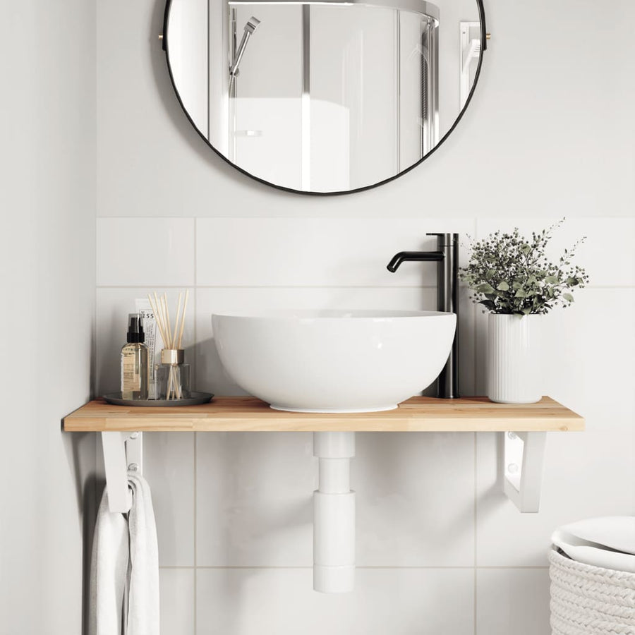 Badkamer wandschap staal en massief acaciahout