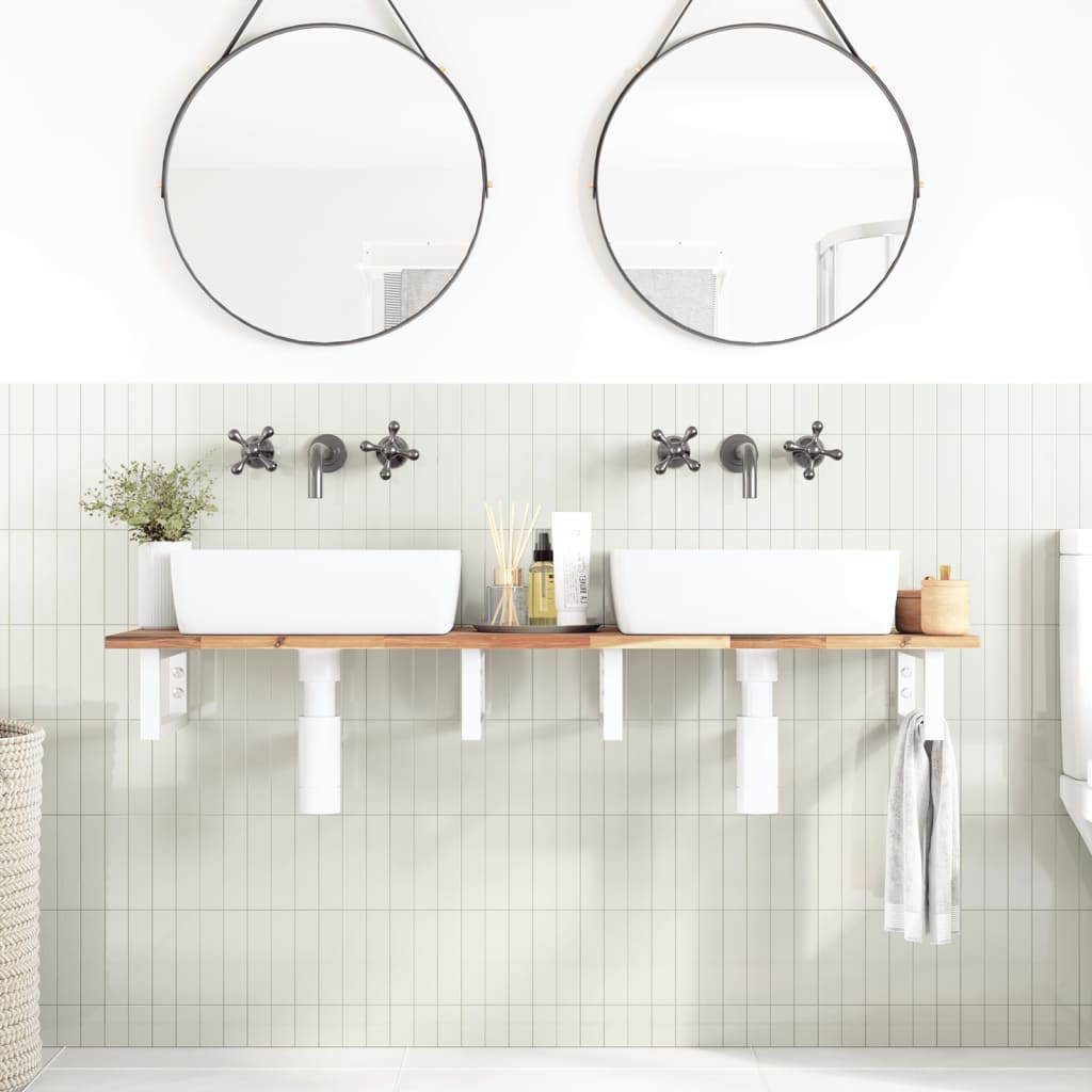 Badkamer Wandschap Staal En Massief Acaciahout 1 120 x 40 x 2 cm Bruin en wit