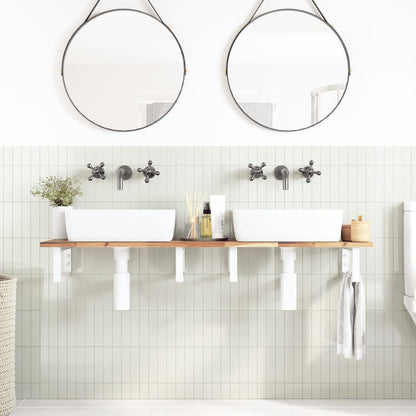 Badkamer Wandschap Staal En Massief Acaciahout 1 120 x 40 x 2 cm Bruin en wit