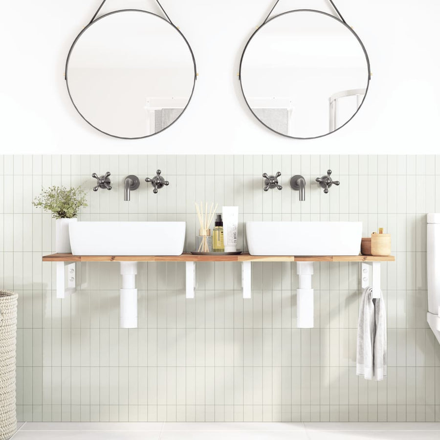 Badkamer Wandschap Staal En Massief Acaciahout 1 120 x 40 x 2 cm Bruin en wit