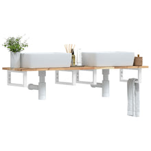 Badkamer Wandschap Staal En Massief Acaciahout 1 120 x 40 x 2 cm Bruin en wit