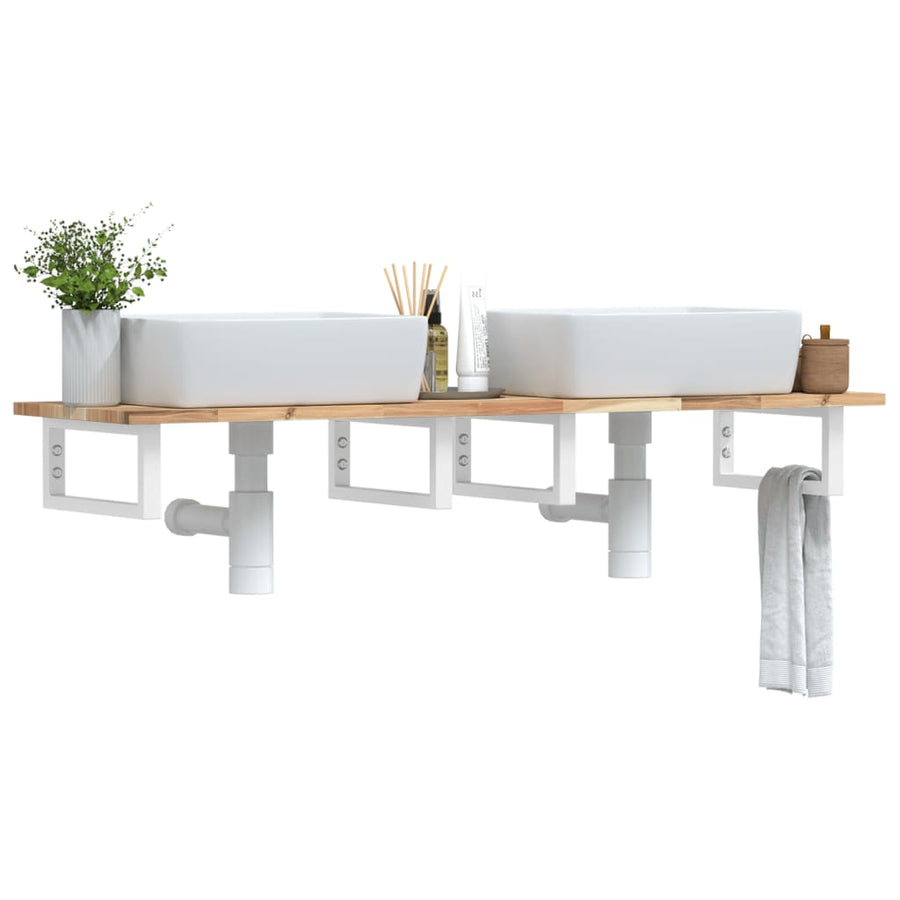 Badkamer Wandschap Staal En Massief Acaciahout 1 120 x 40 x 2 cm Bruin en wit